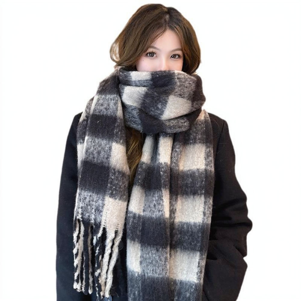 Cycling Commute Essentials - Cozy Winter Scarf Knitted Plaid Shawl